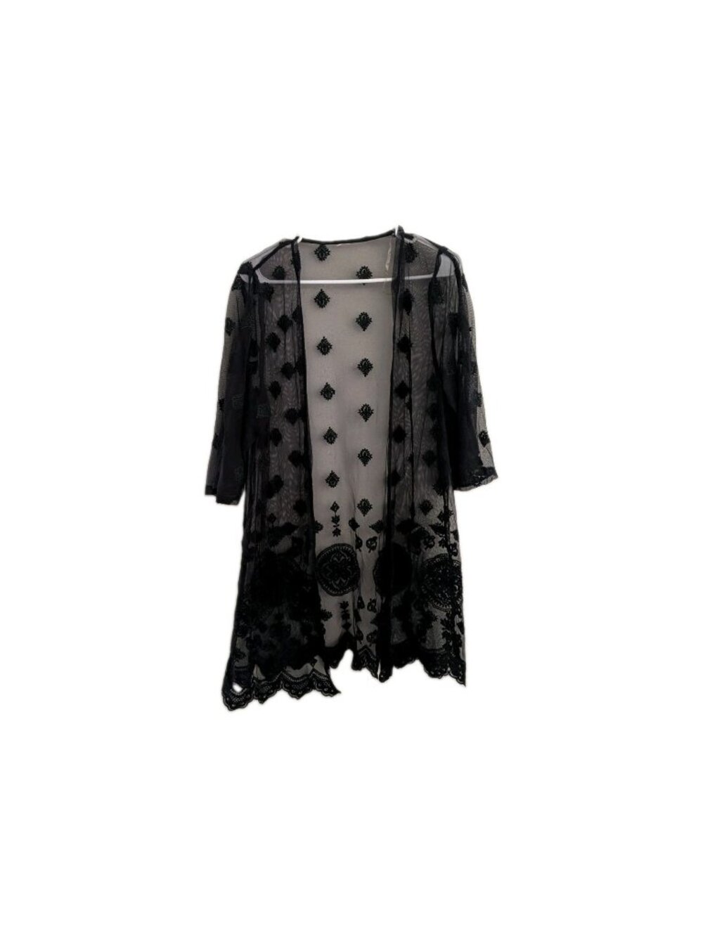 Women’s Black Lace Duster Open Front Cardigan Kimono Gypsy Goth Fairy XL